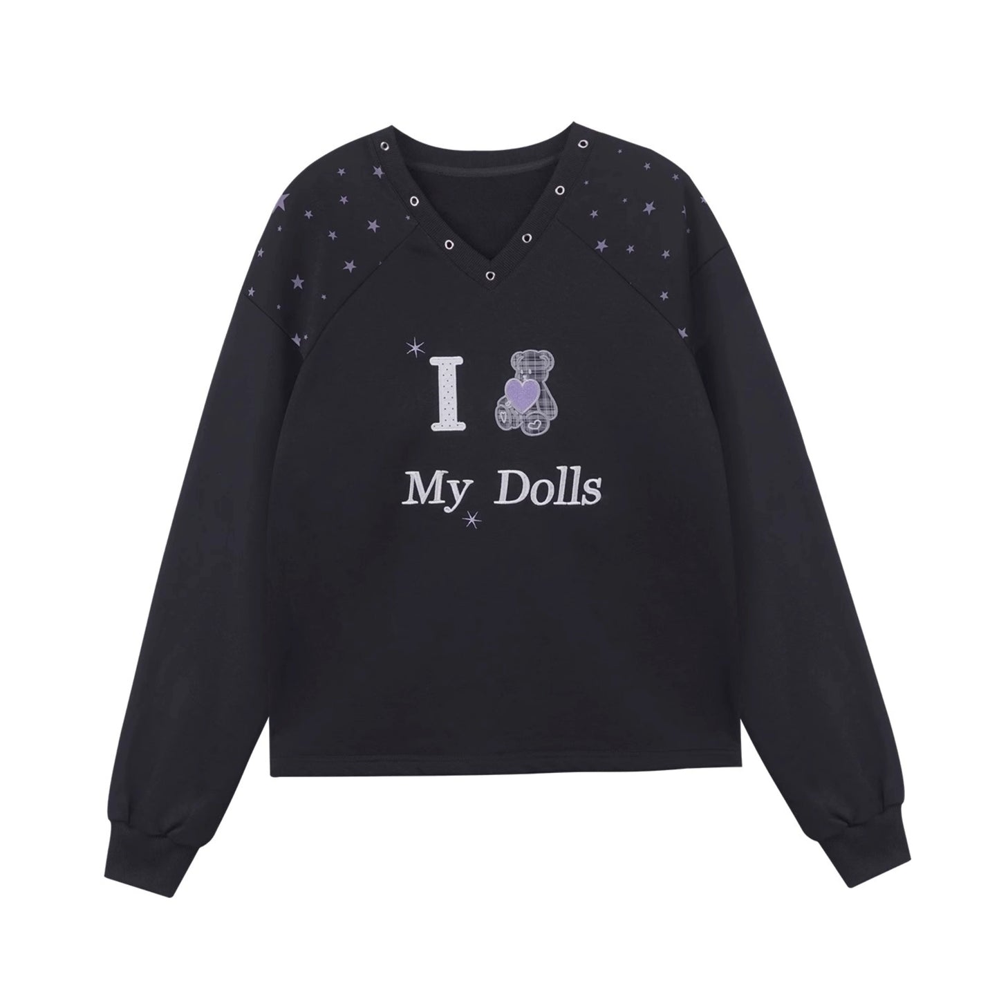 V-Neck Star Plaid Bear Sweatshirt