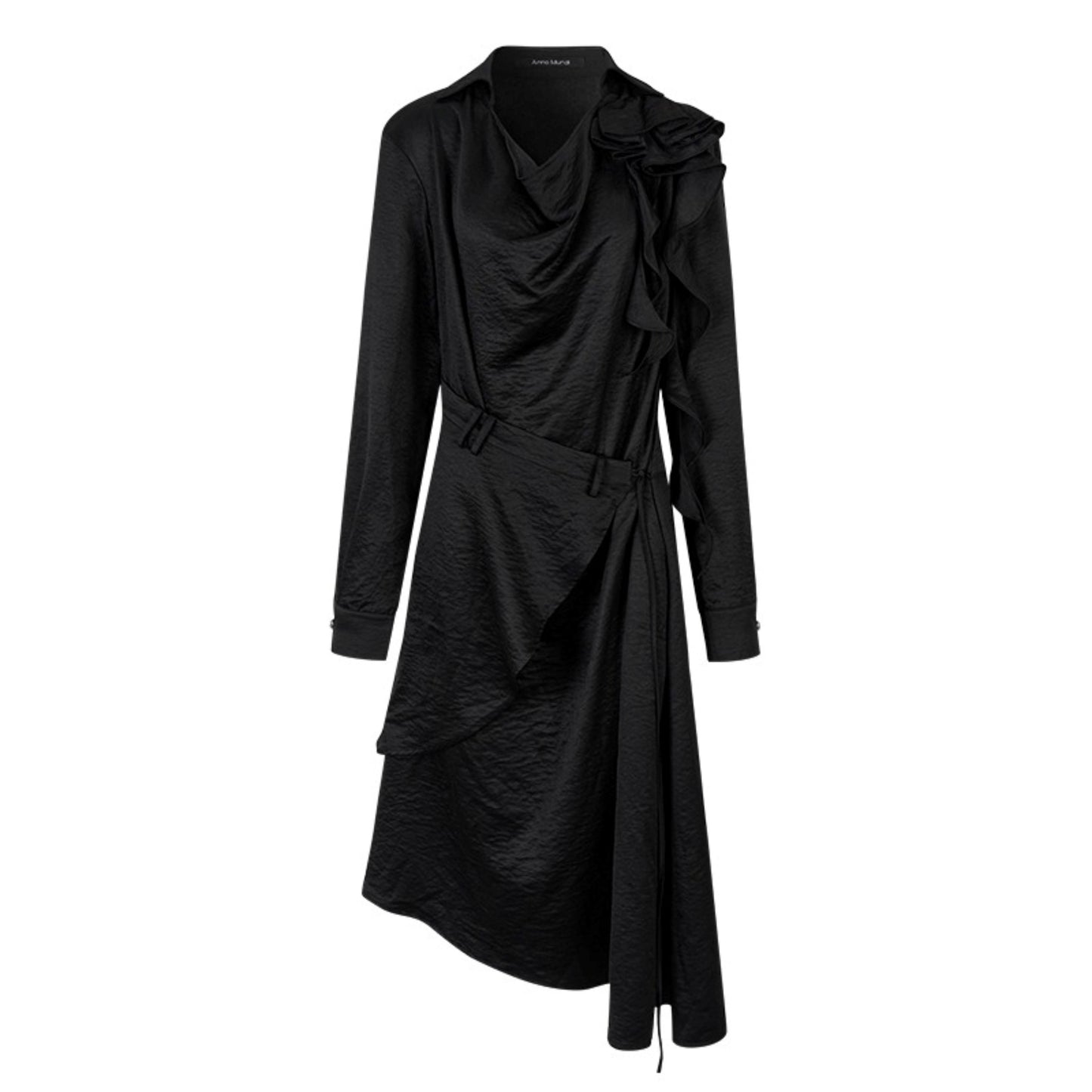 Pleated Swing Collar Waist Dress