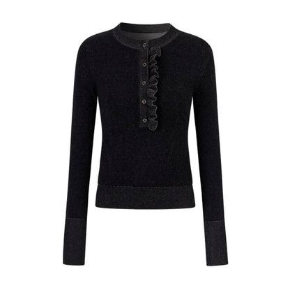 One-Sided Ruffled Crew Neck Knit Top