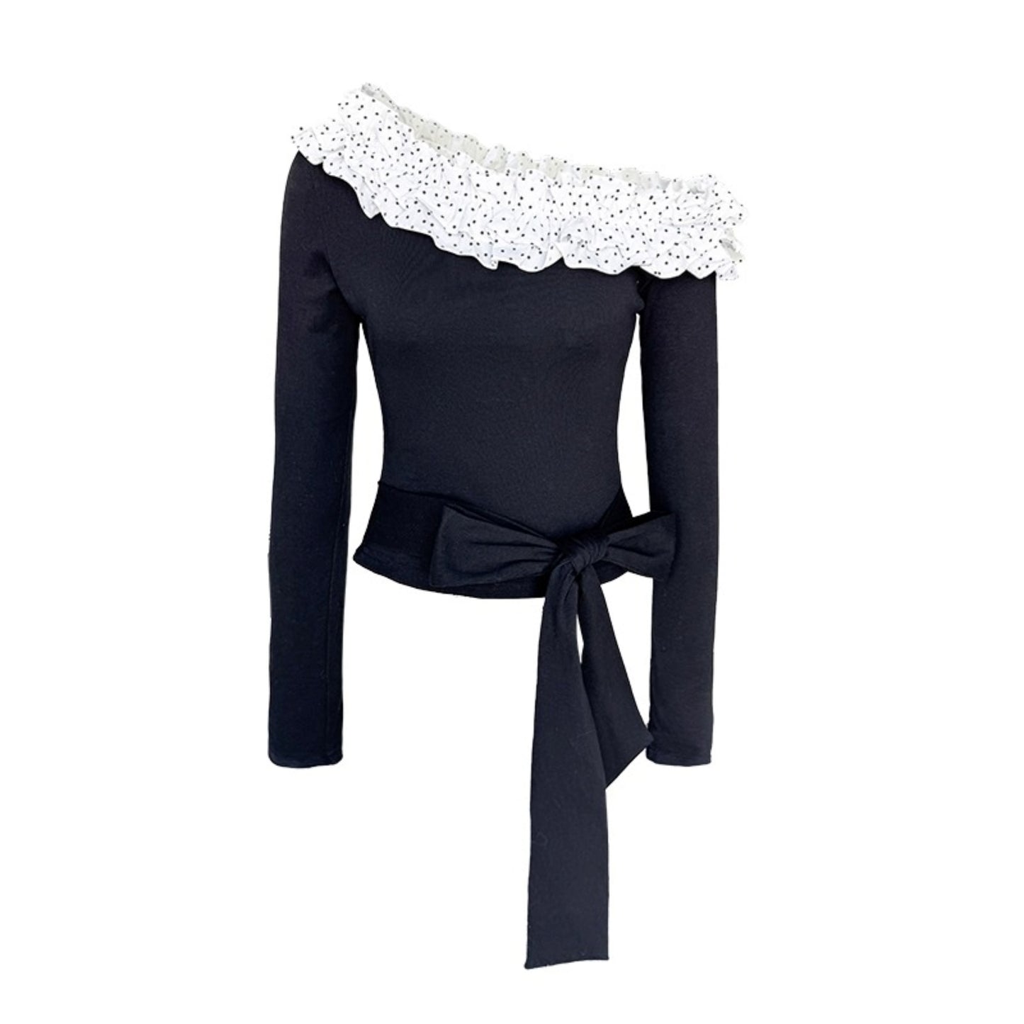 Slanted Polka Dot Long-Sleeved T-Shirt