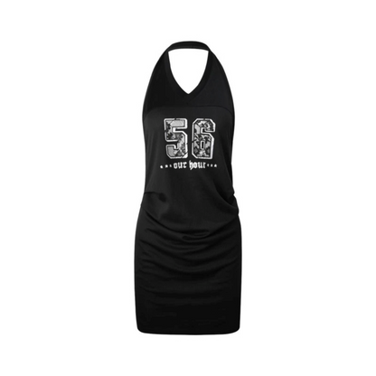 Black Letter Print Halter Dress