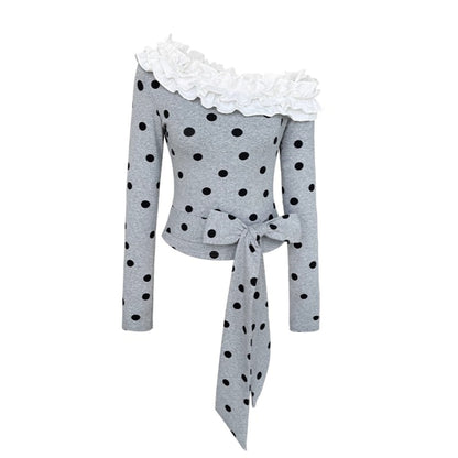 Slanted Polka Dot Long-Sleeved T-Shirt