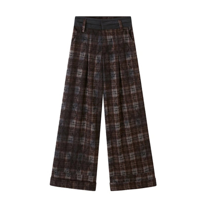 Textured Loose Plaid Trousers