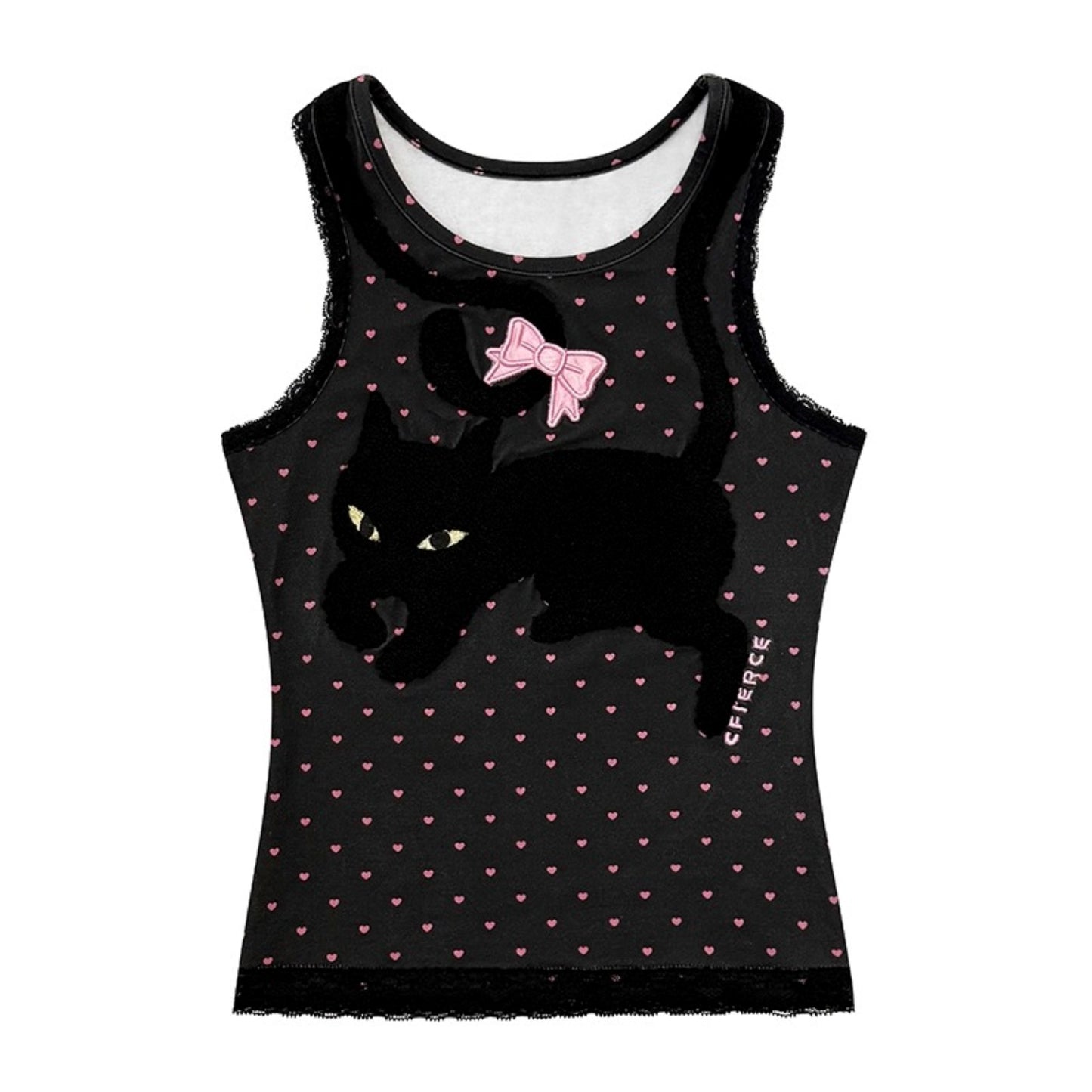 Cat Embroidered Polka Dot Top