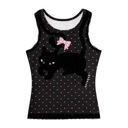 Cat Embroidered Polka Dot Top
