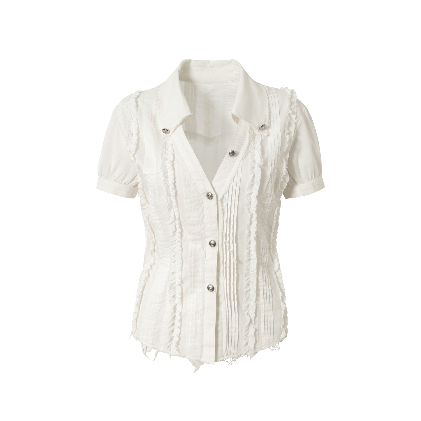 Vintage Lace V-Neck Bubble Sleeve Shirt