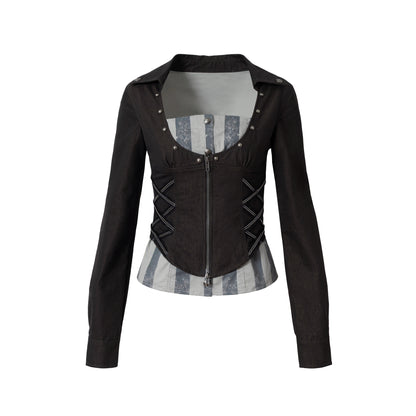 Vintage Punk Court Slim Print Long-Sleeved Shirts