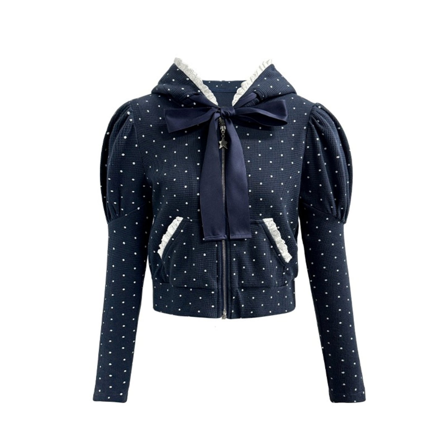 Navy Polka Dot Hooded Tracksuit Set-Up