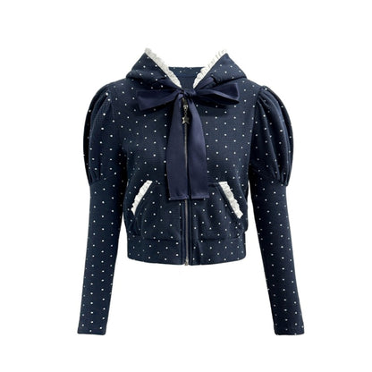 Navy Polka Dot Hooded Tracksuit Set-Up