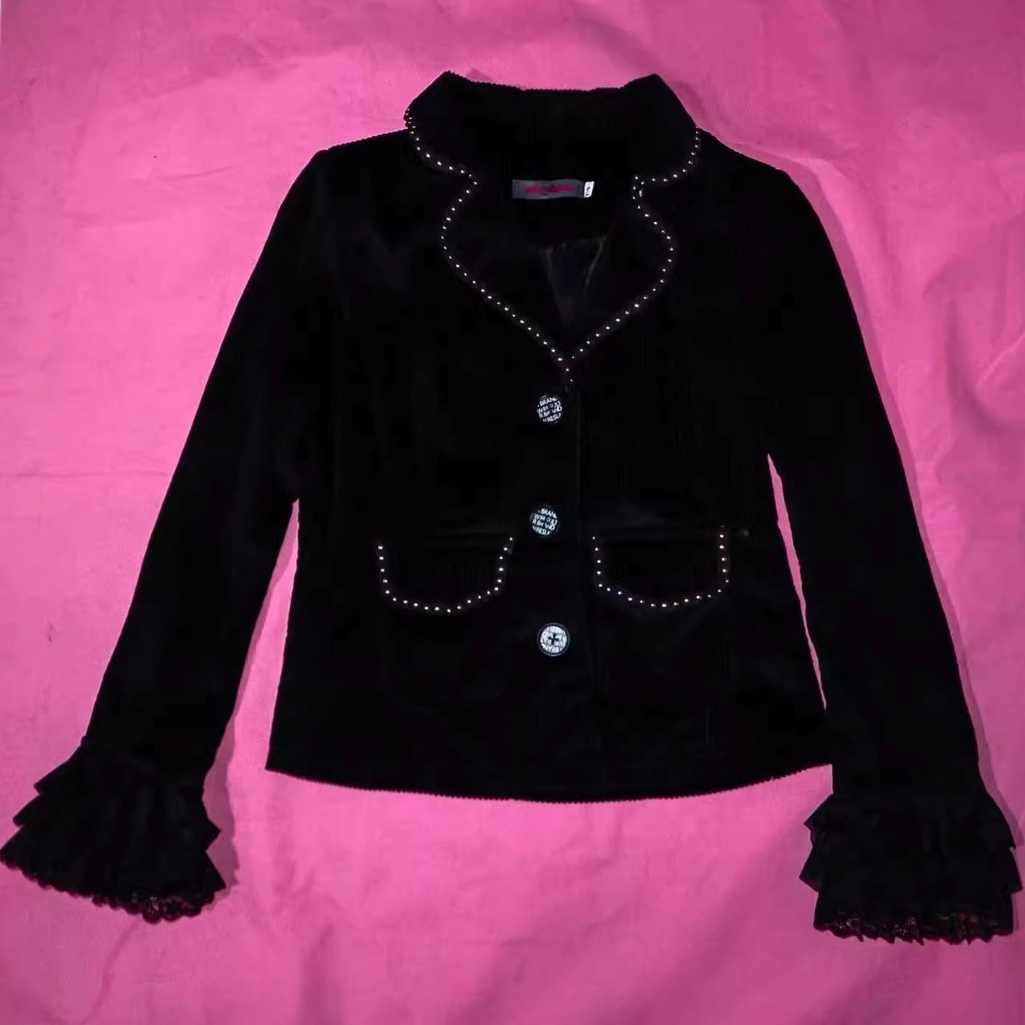 Studded Lace Sleeves Slim Corduroy Blazer