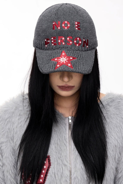 Gray Star Embroidered Wool Baseball Cap