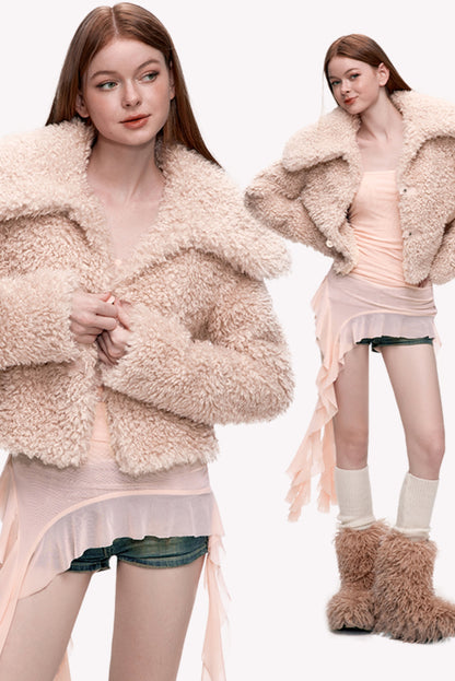 Plush Collar Short Coat