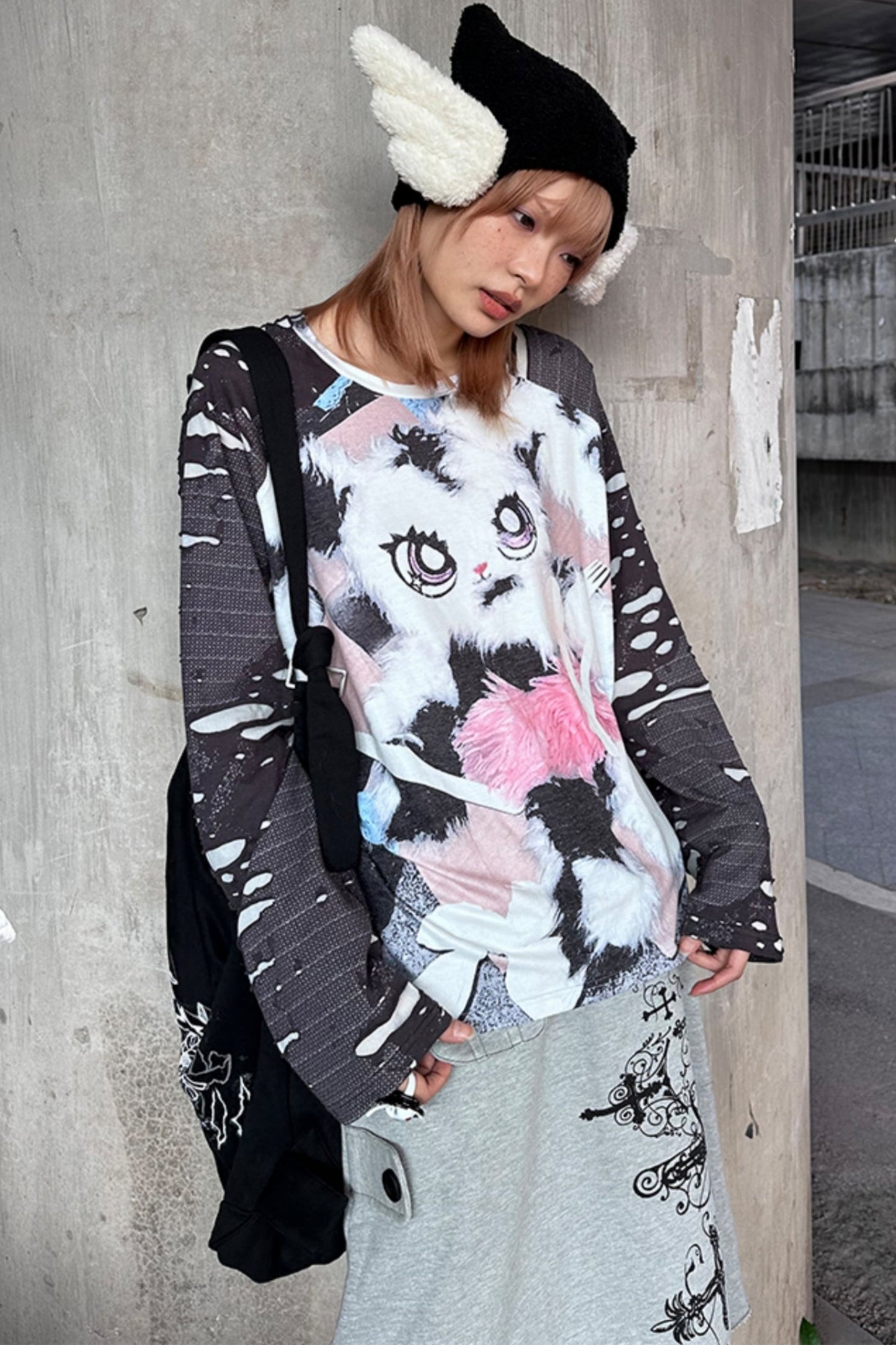 Raglan Sleeve Bunny Print Top