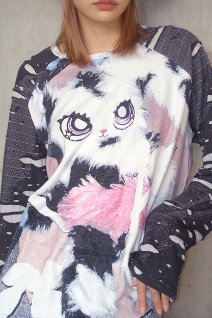 Raglan Sleeve Bunny Print Top