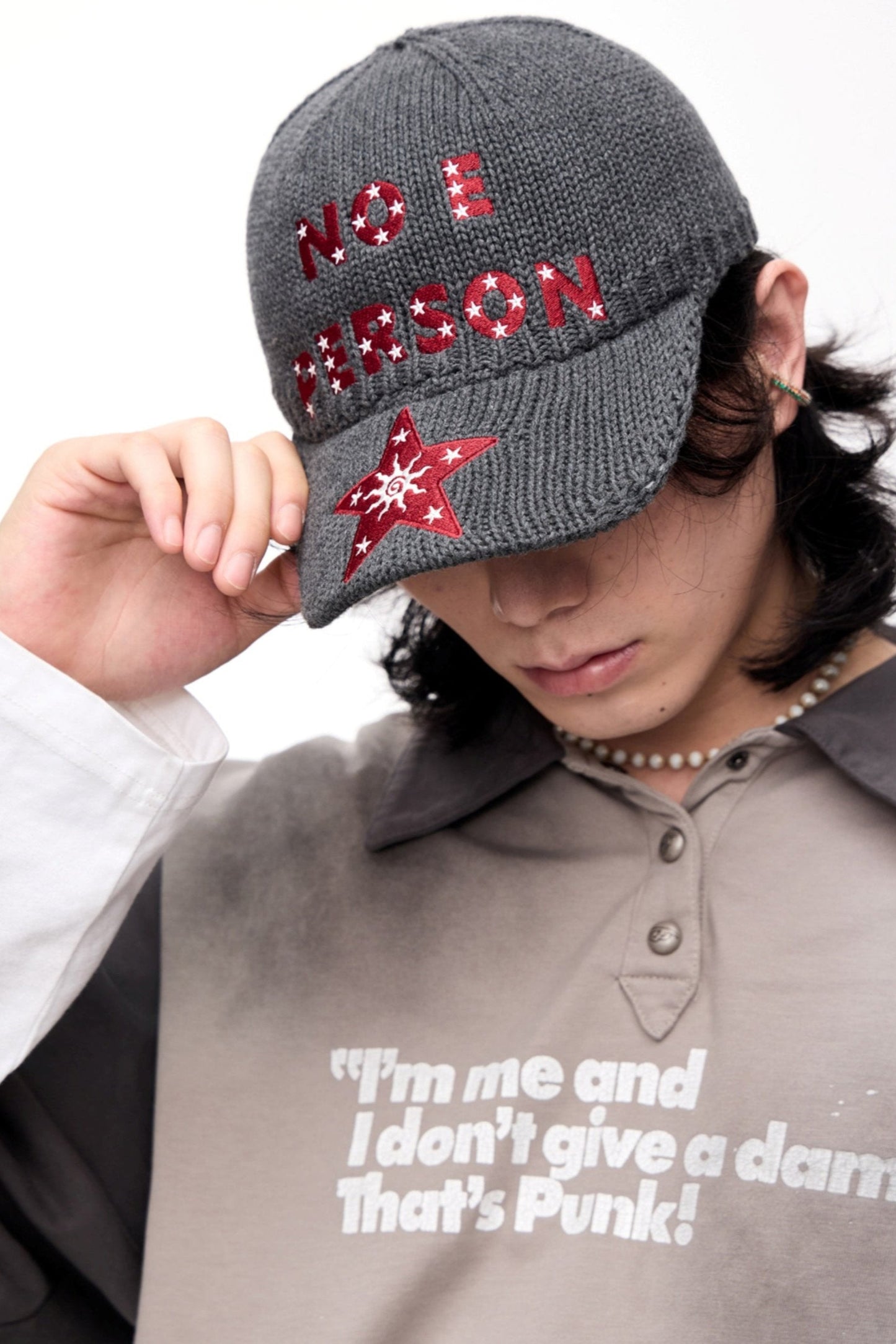 Gray Star Embroidered Wool Baseball Cap