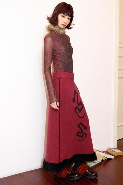 Punk Red Snake Jacquard Skirt