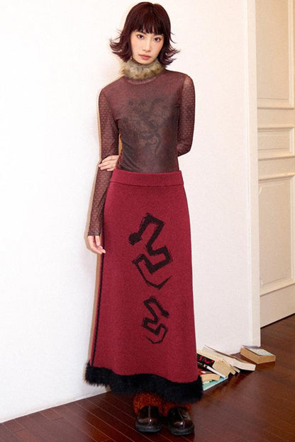 Punk Red Snake Jacquard Skirt