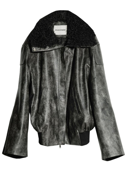 Rock Style Leather High Neck Jacket