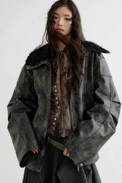 Rock Style Leather High Neck Jacket