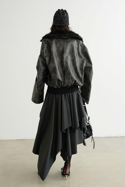 Rock Style Leather High Neck Jacket