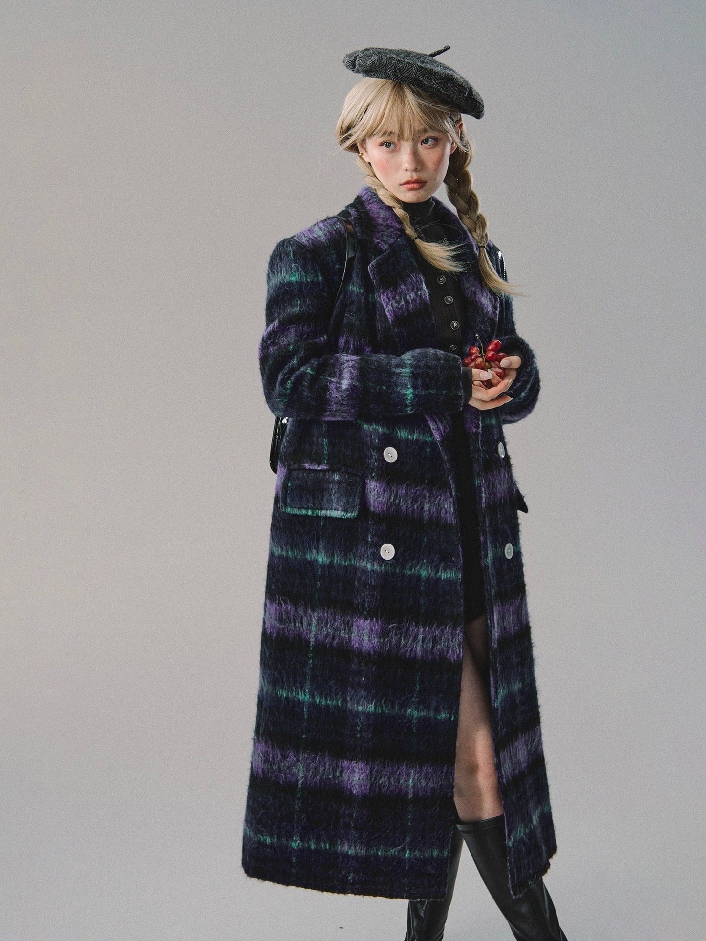 Violet Long Cropped Wool Coat Jacket