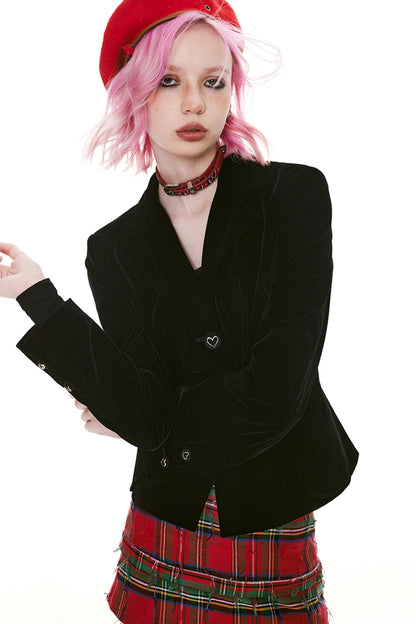 Retro Style Waisted Velvet Jacket