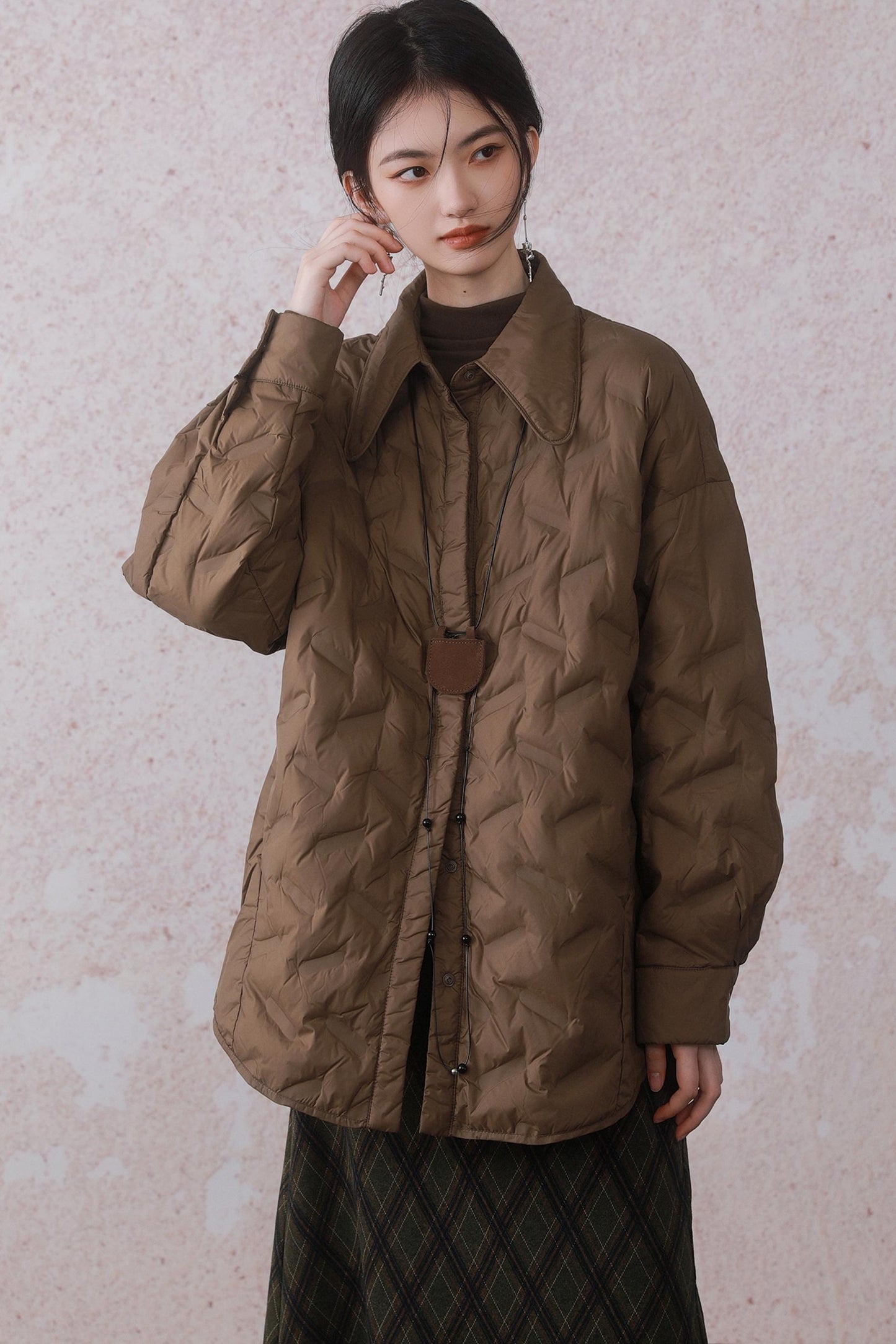 Cocoa Brown Rhombic Down Jacket