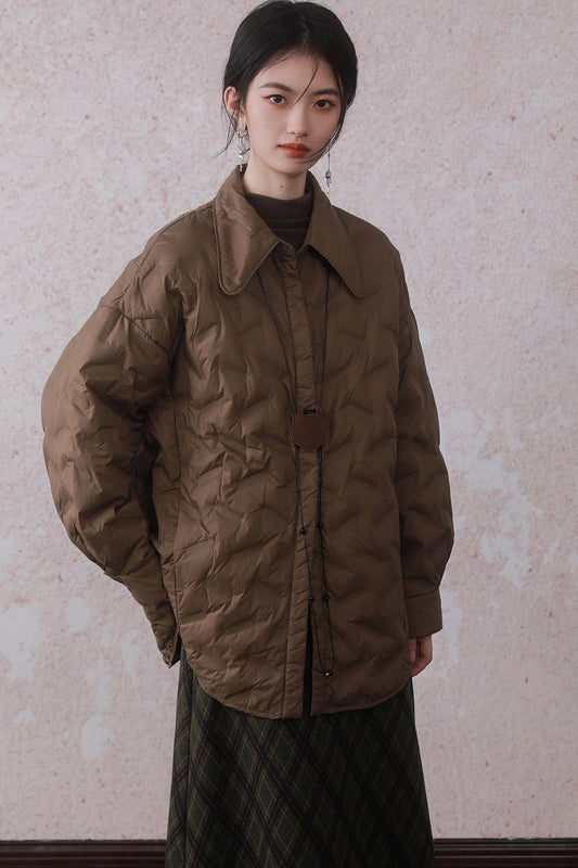 Cocoa Brown Rhombic Down Jacket