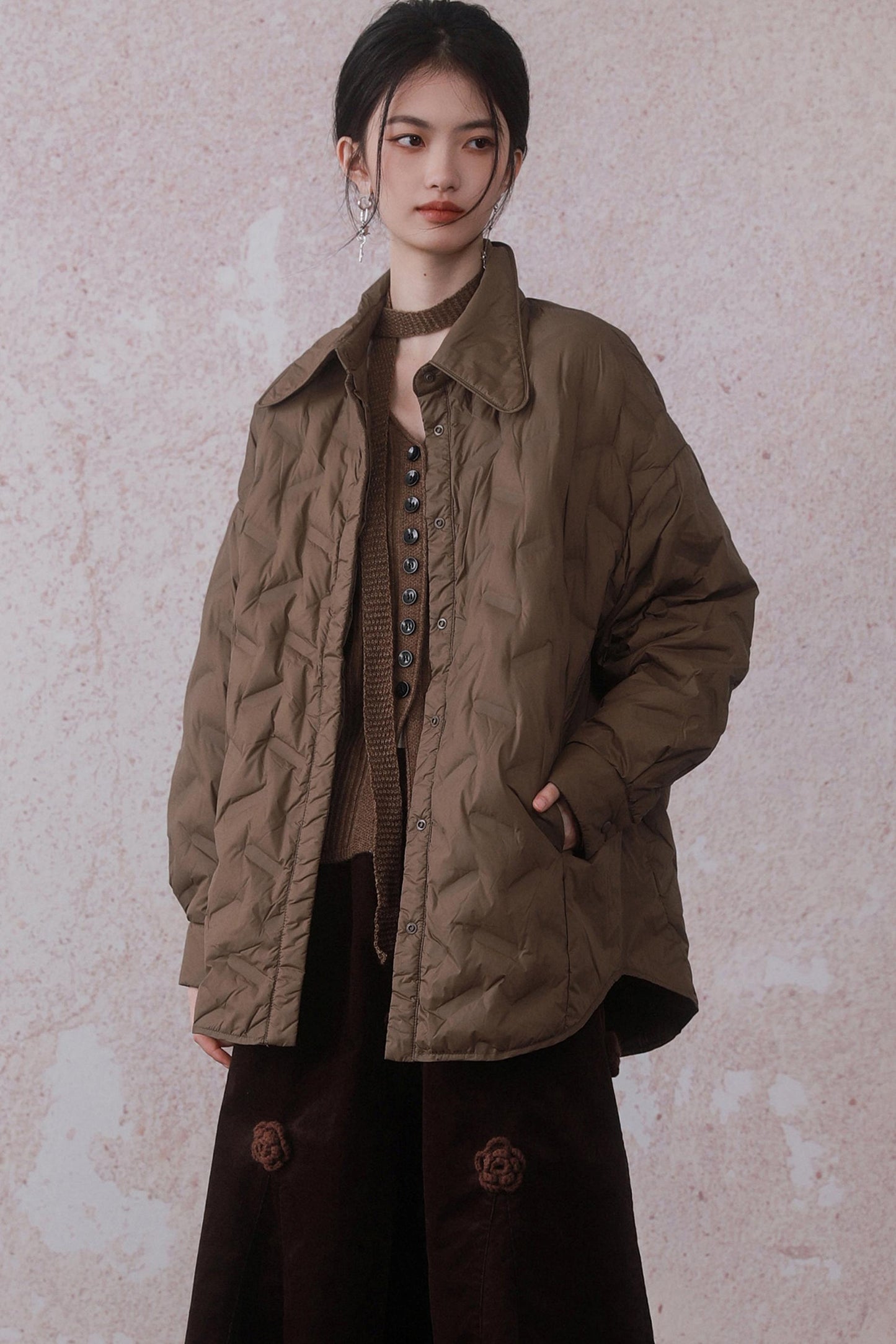 Cocoa Brown Rhombic Down Jacket