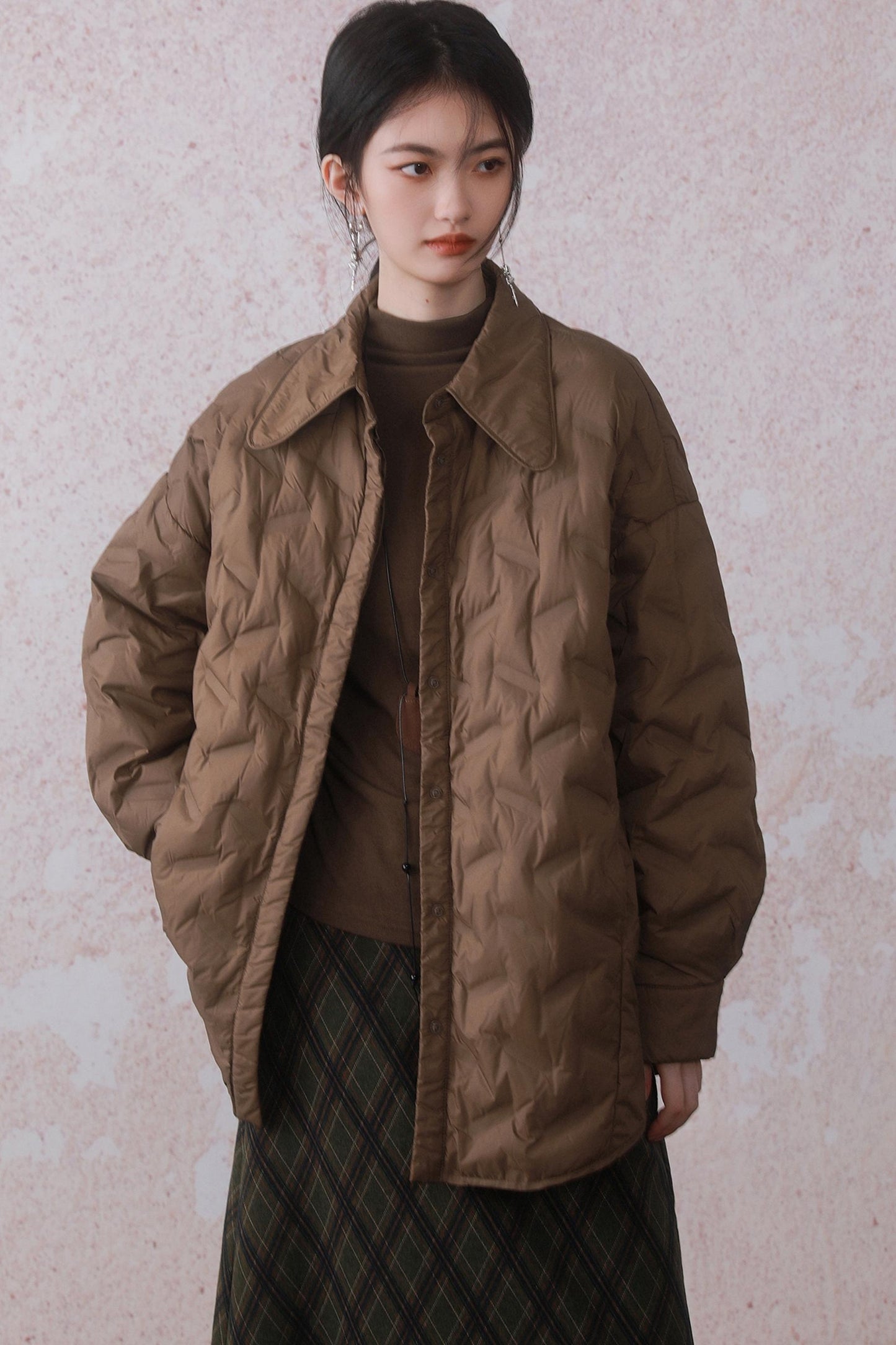 Cocoa Brown Rhombic Down Jacket