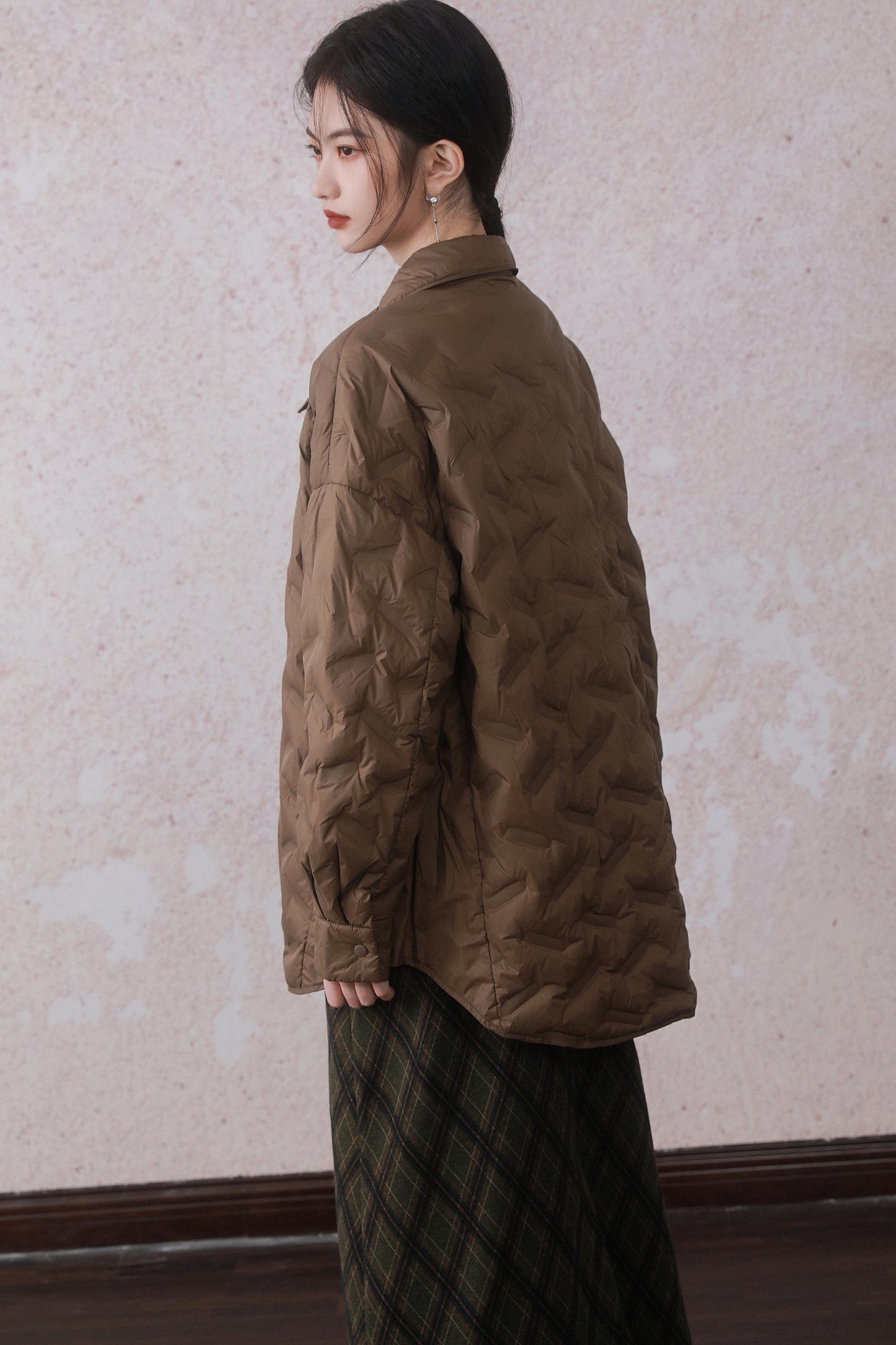 Cocoa Brown Rhombic Down Jacket