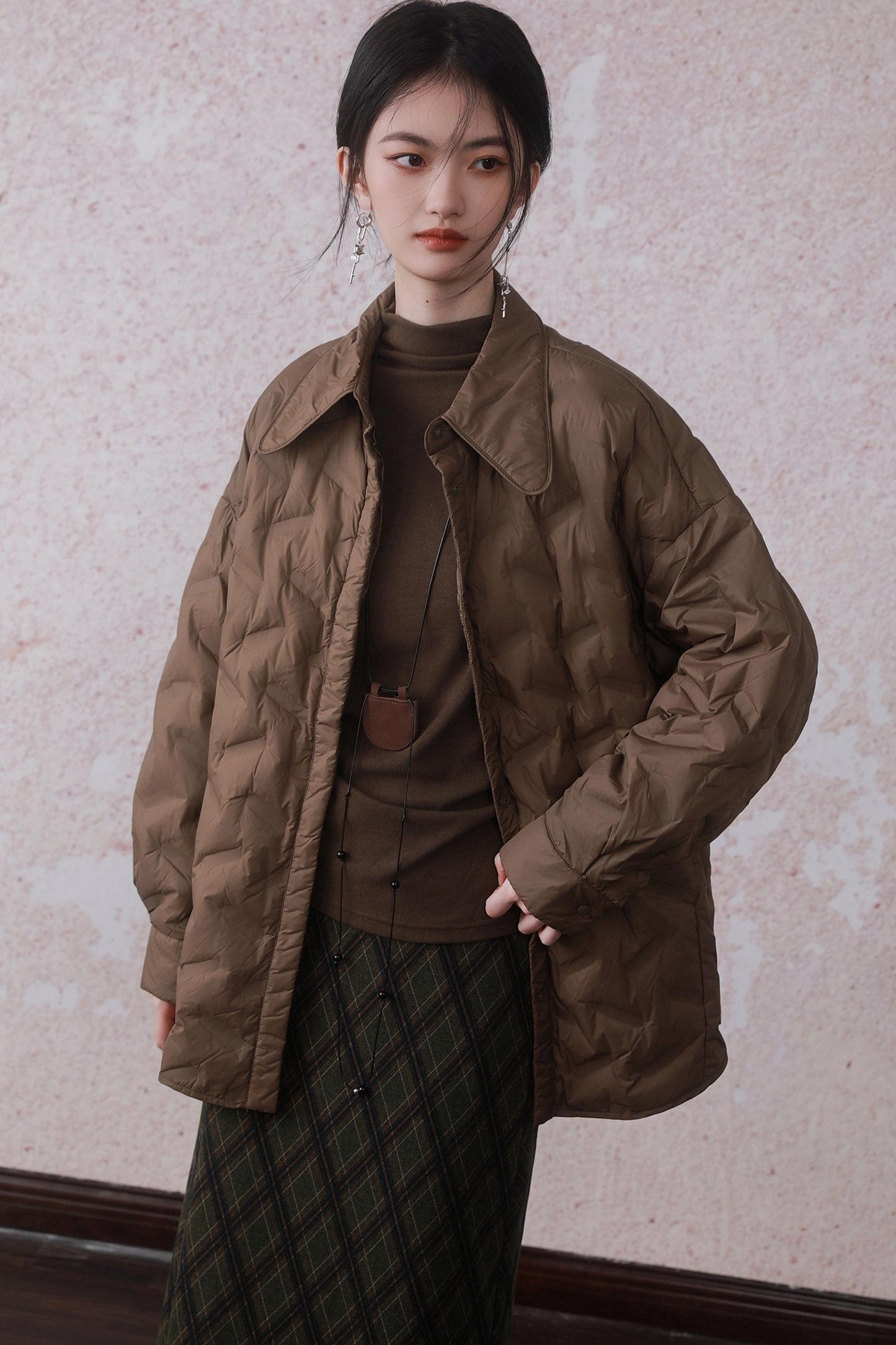 Cocoa Brown Rhombic Down Jacket