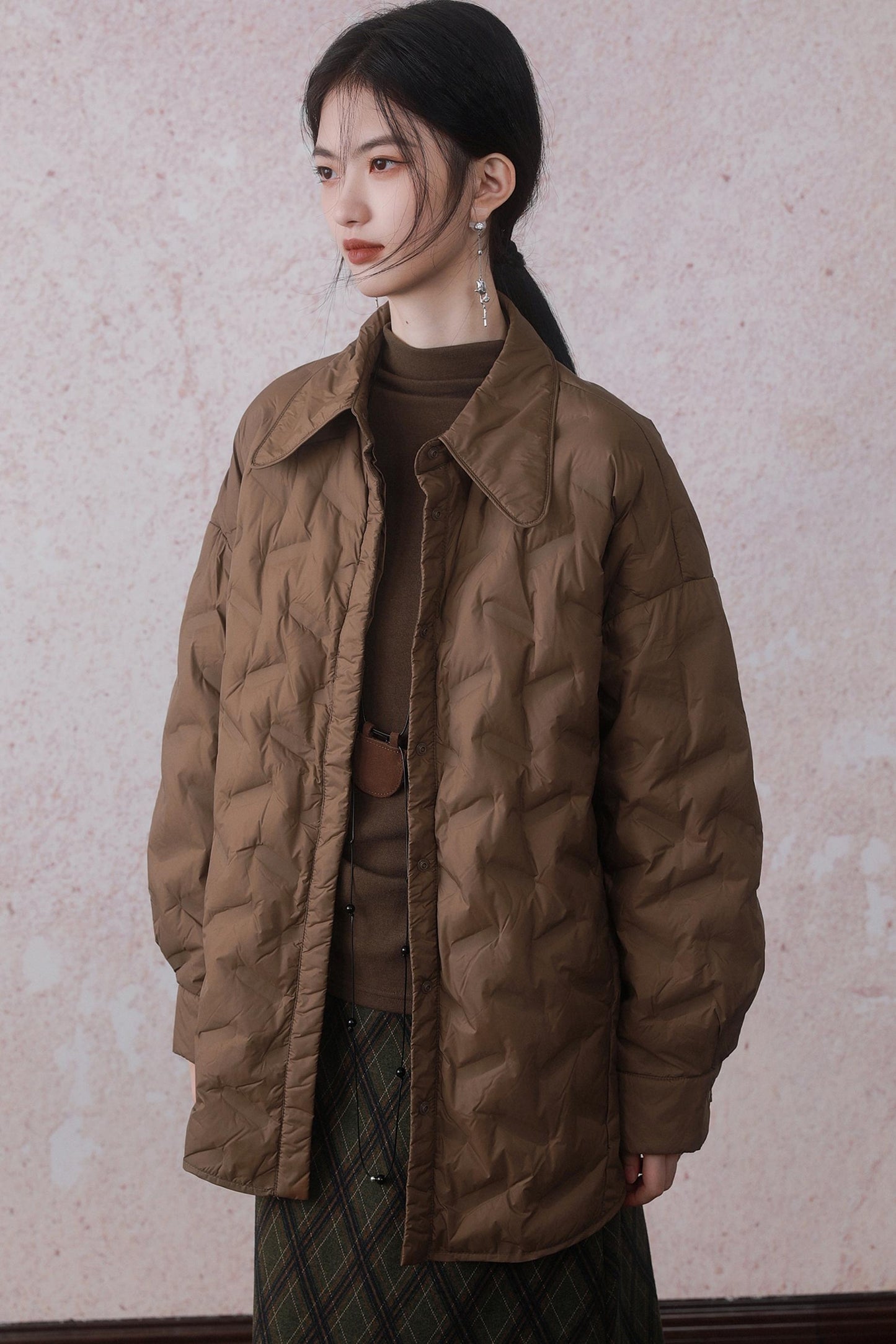 Cocoa Brown Rhombic Down Jacket