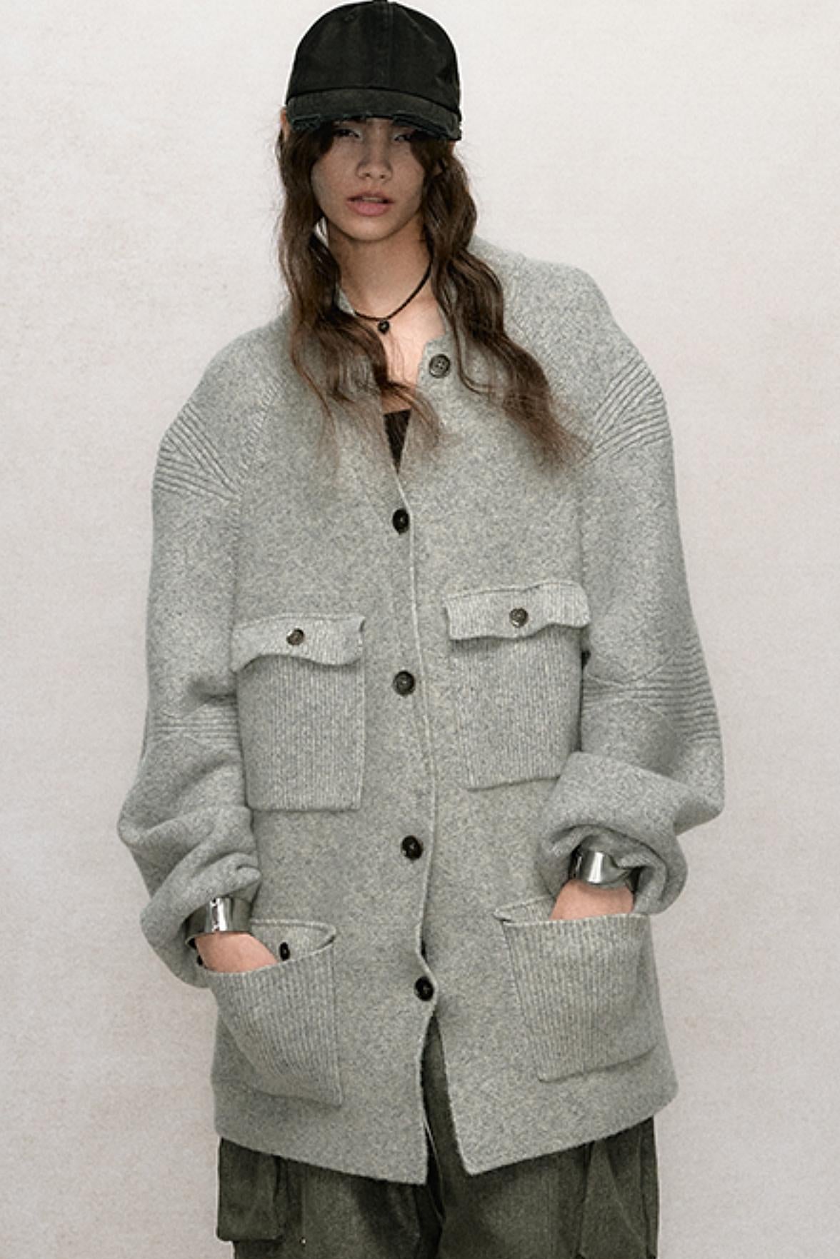 Raglan Sleeve Stand-Up Collar Coat