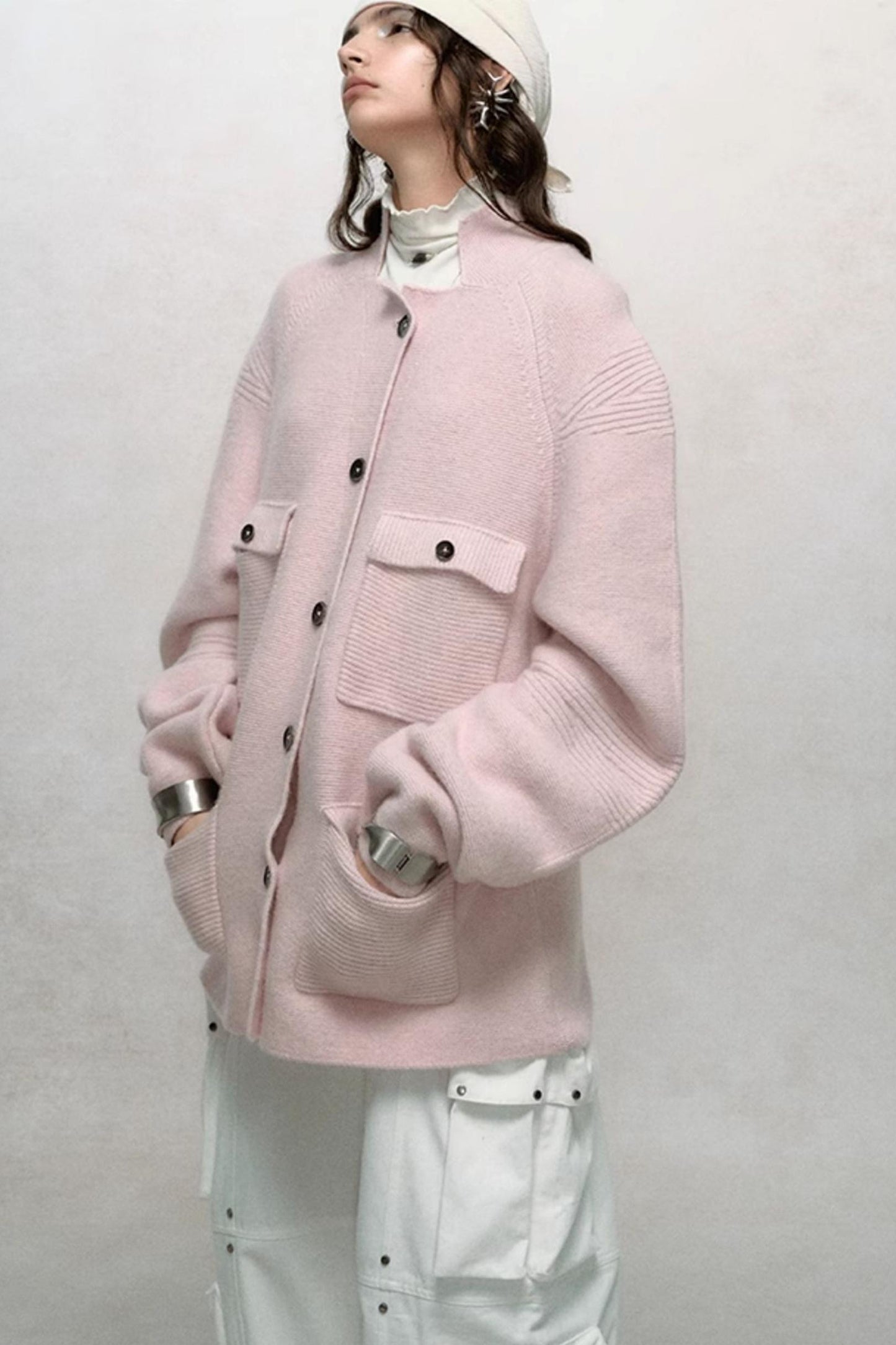 Raglan Sleeve Stand-Up Collar Coat