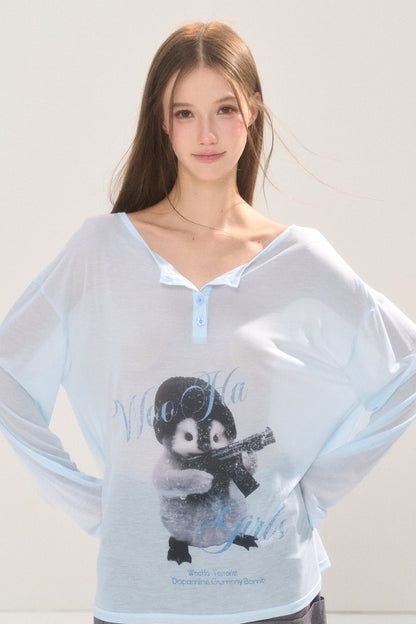 Cool Printed Loose Long Sleeve Blouse