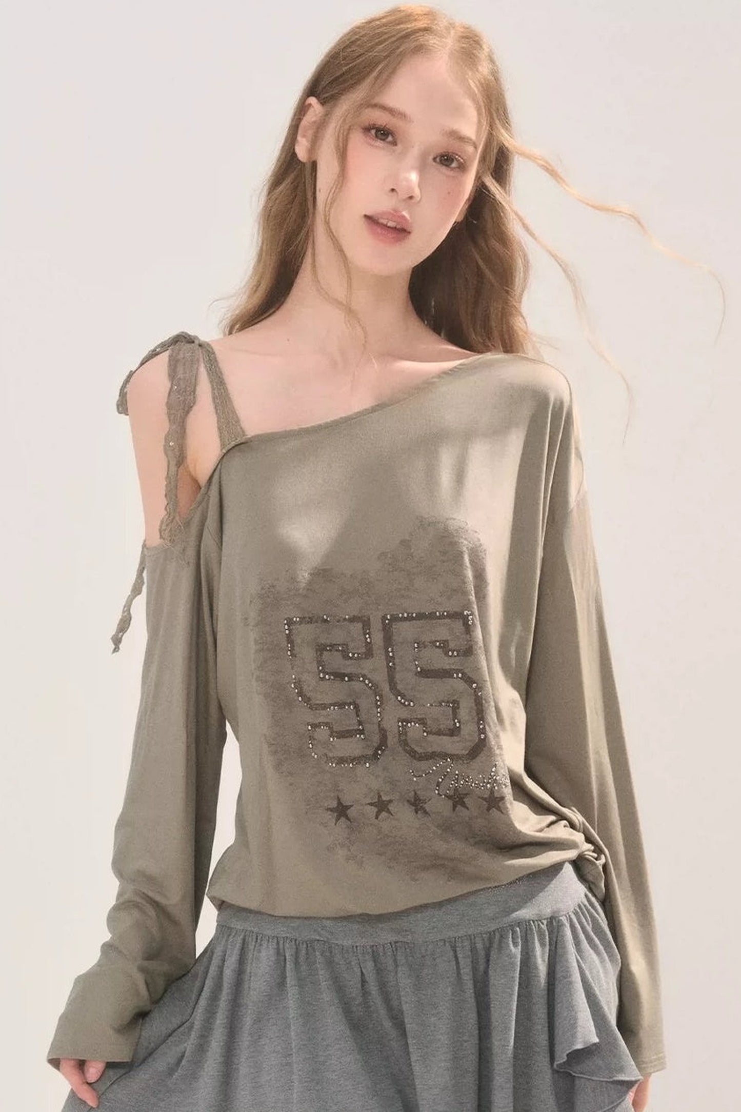 Asymmetrical Lace Shoulder Top