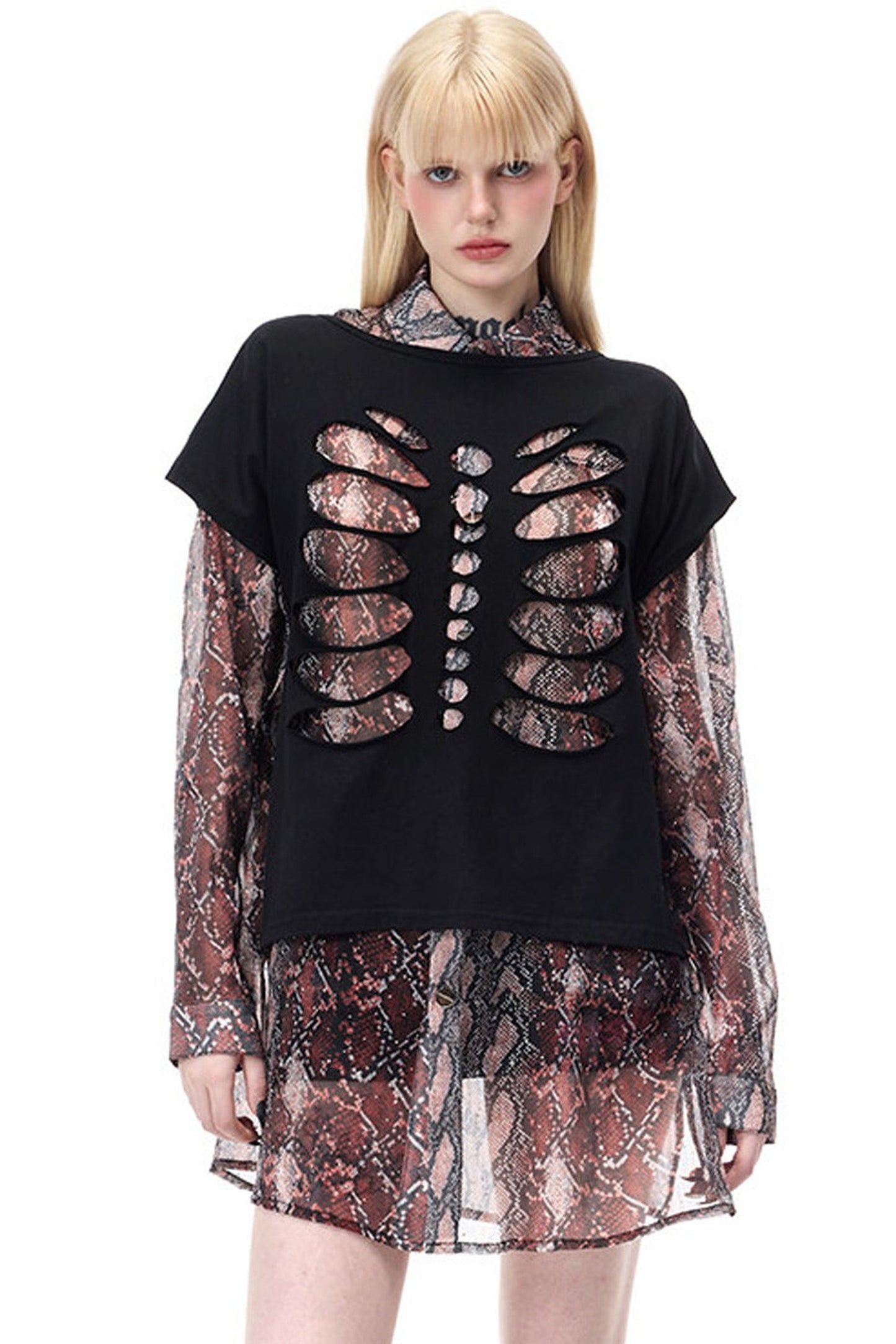 Reversible Cat Skeleton Rivet Blouse