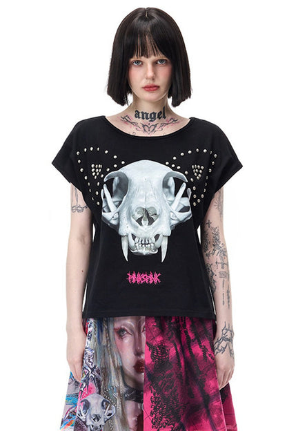 Reversible Cat Skeleton Rivet Blouse