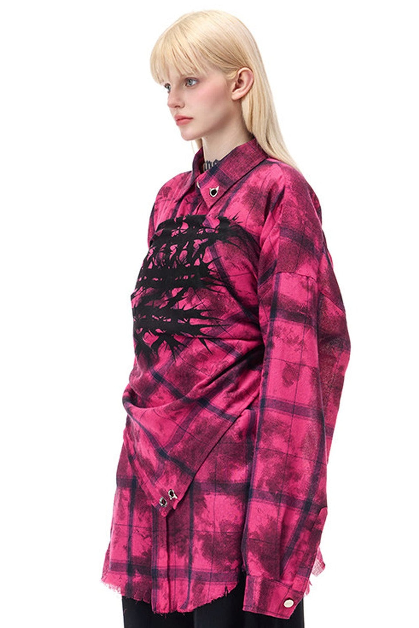 Distressed Pink Plaid Blouse