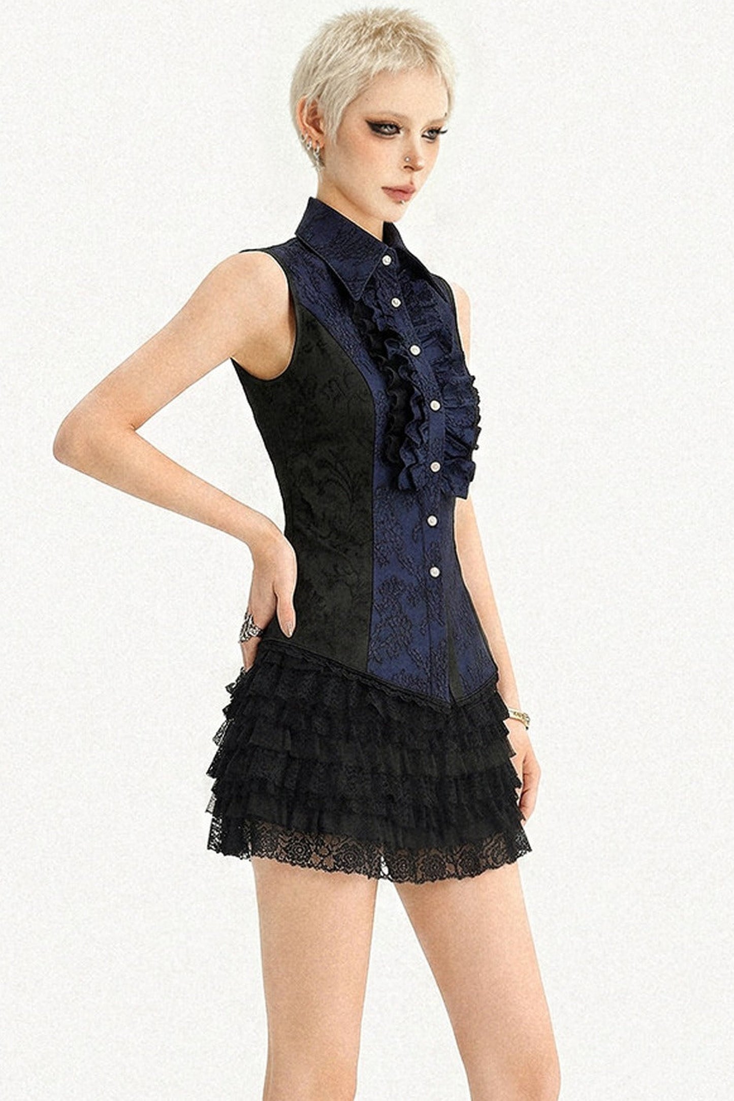 Gothic Sleeveless Ruffle Shirt Dress