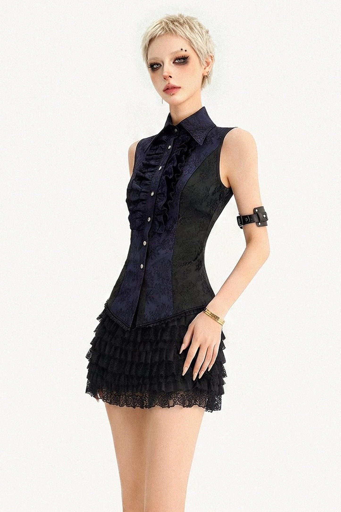 Gothic Sleeveless Ruffle Shirt Dress
