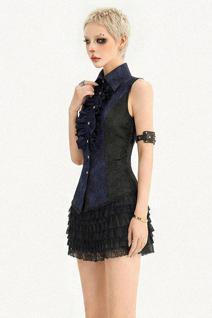 Gothic Sleeveless Ruffle Shirt Dress