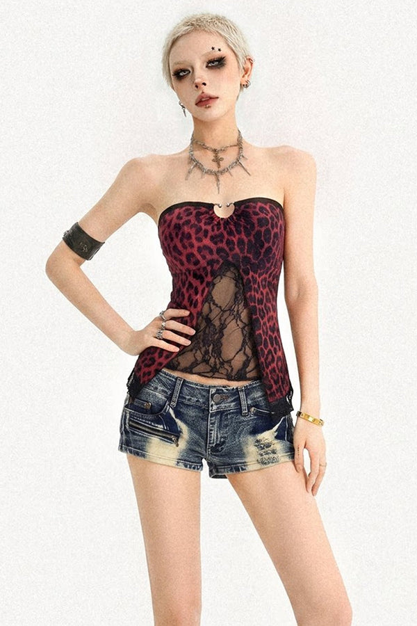 Leopard Print Lace Tube Top