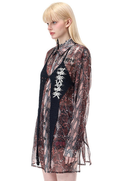 Leopard Rhinestone Mesh Blouse Set