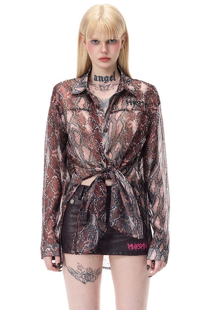 Leopard Rhinestone Mesh Blouse Set
