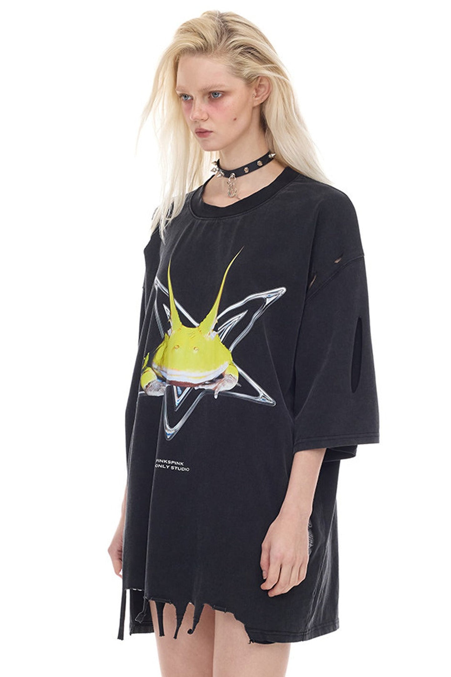 Rock Frog Distressed Irregular Hem T-Shirt
