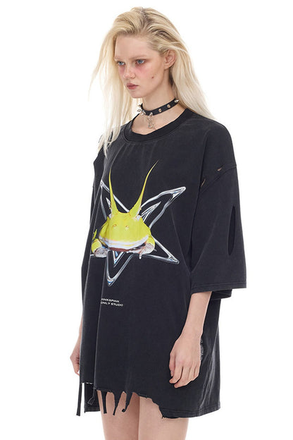 Rock Frog Distressed Irregular Hem T-Shirt