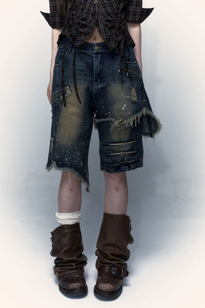 Pantaloncini di jeans effetto vissuto a gamba ampia