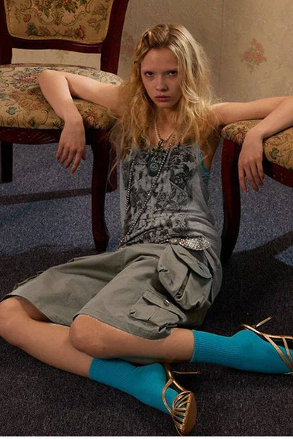 Retro-gewaschene Shorts mit weitem Bein